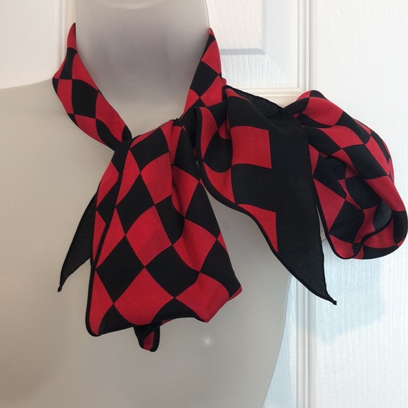 VTG Echo Black Red Pointed Edge  Silk Oblong Scarf - Picture 3 of 12